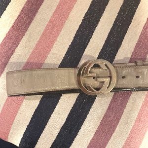 Gucci Mens Belt Cream leather with gold monogram